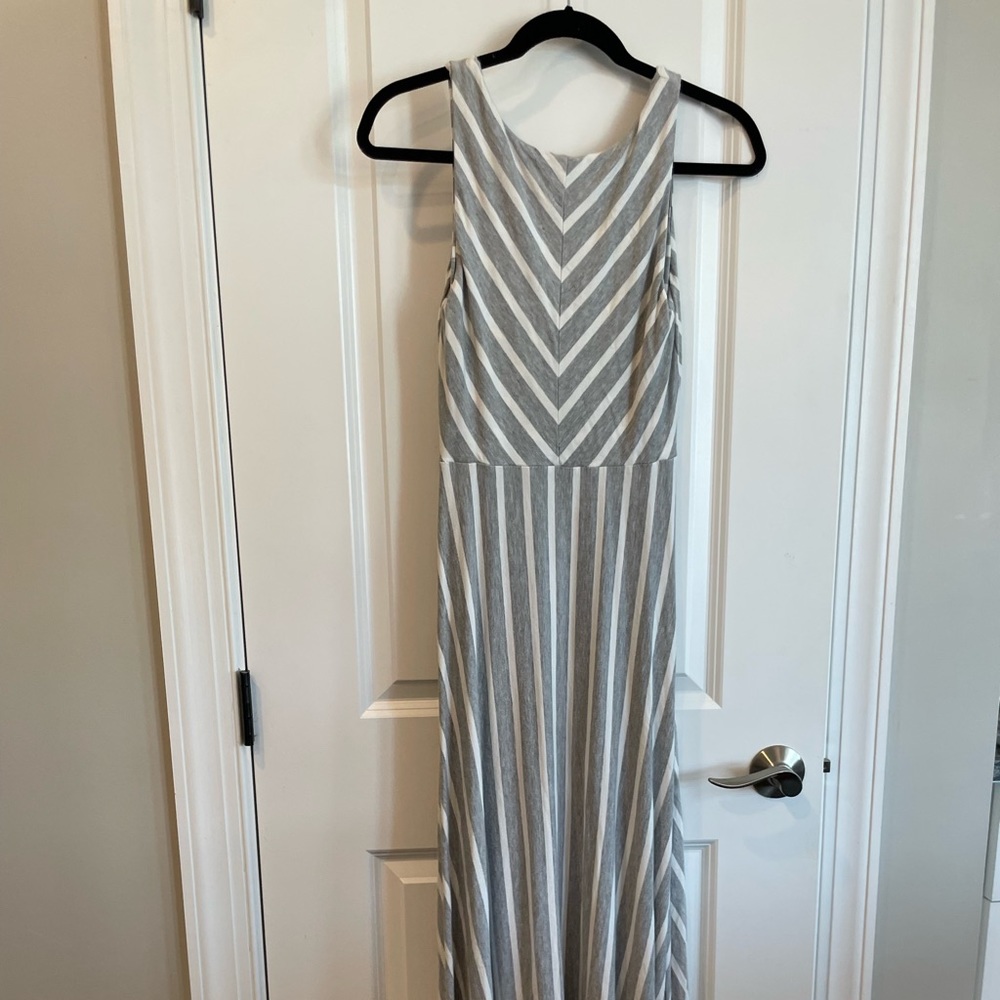 Athleta gray and white stripes, sleeveless maxi dress size small